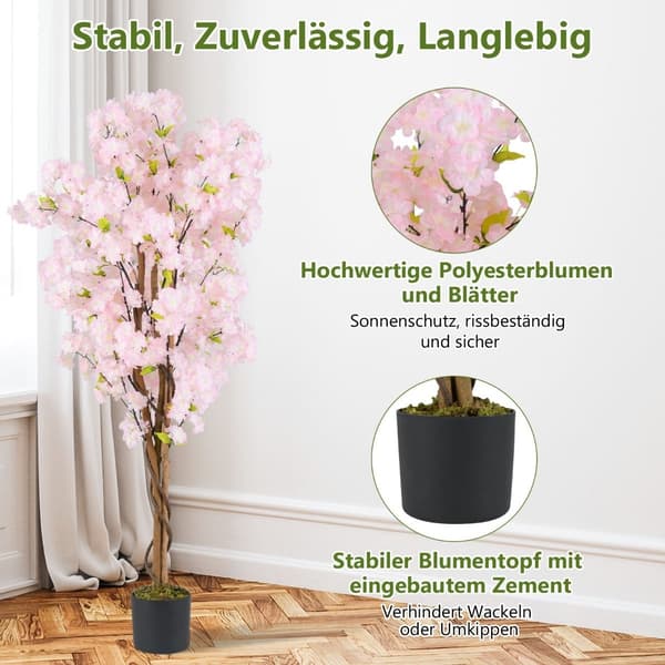 Konstgjorda körsbärsblomsträd set, 150 cm, rosa, 2-pack