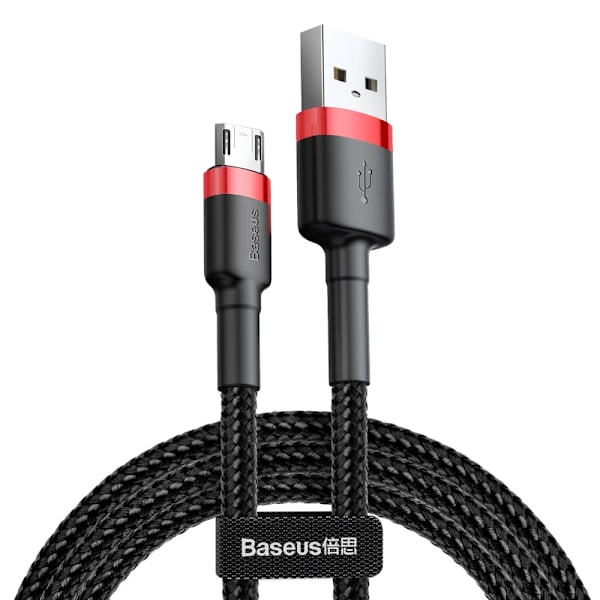 Kestävä joustava kaapeli USB microUSB QC3.0 2.4A 1M musta ja punainen