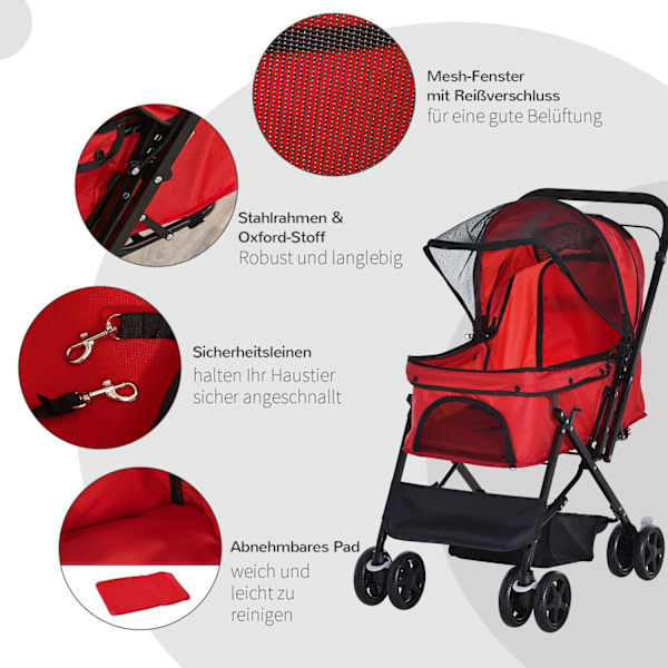 Dog Cart Oxford Red 76.5X52X95Cm Pienet Koirat & Kissat