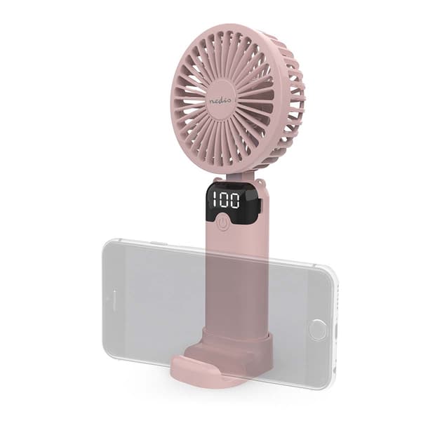 Håndholdt ventilator, 6 hastigheder, 90 mm, lyserød, genopladelig