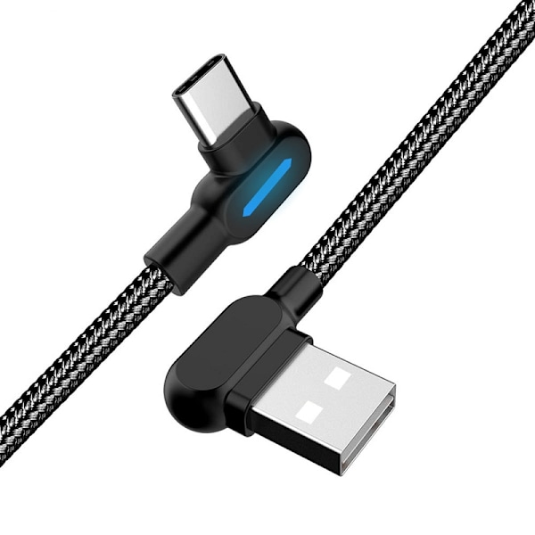 SIGN vinklet USB-C-kabel med LED-indikator 2,4A, 12W, 1m - Sort