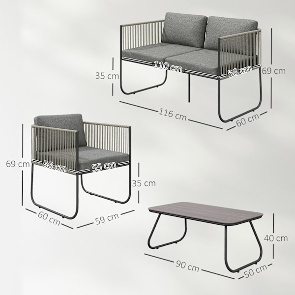 Havemøbelsæt af polyrattan loungesæt med sofalænestol bordhynder vejrbestandig siddegruppe til 4 personer altanmøbelsæt havelounge havemøbler til have