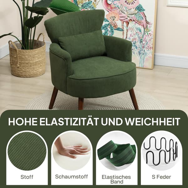 Grøn Corduroy Wingback stol – High-Density Foam, 18 cm polstring