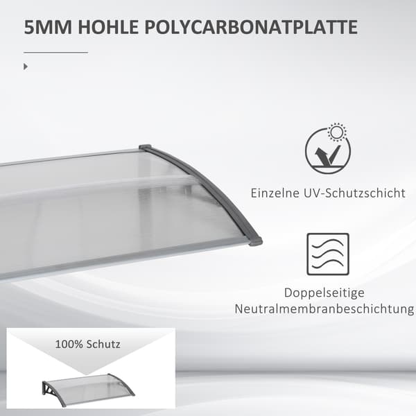 Dørkapsel – Polycarbonat, Aluminium, 110x60 cm, Grå