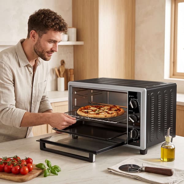 46L miniugn med varmluft, rotisserie, timer, svart