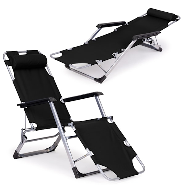 Havestrandstole, foldbar 2-i-1, sort, MultiGarden