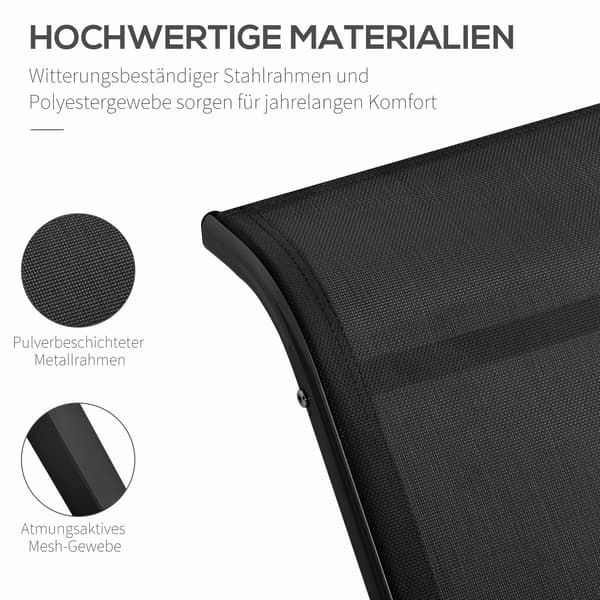 Udendørs loungesæt, 2 lænestole og sidebord, sort stof
