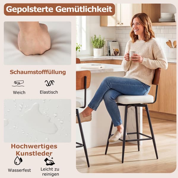 Drejebarstole sæt med 2, hvidt kunstlæder, ergonomisk