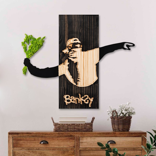 Koristeellinen puinen seinätarvike Banksy - kukkaheitin 2
