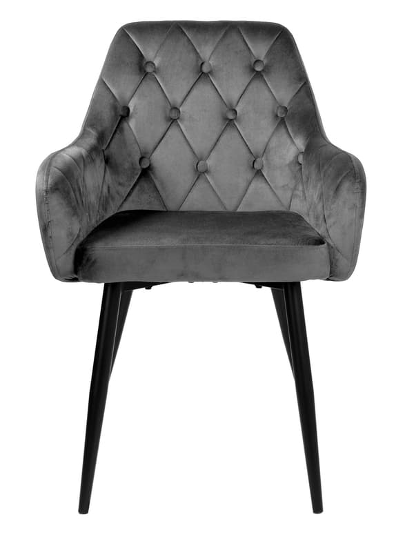 Matstol i sammet, grafitgrå, quiltad design, metallben