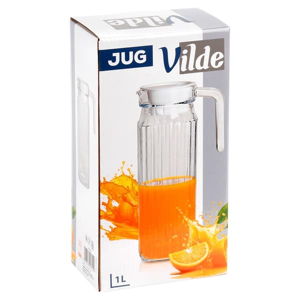 Glaskanna med lock, smal, 1L