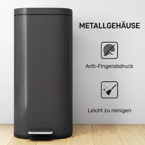 30L kökssoptunna med mjukstängande lock, svart