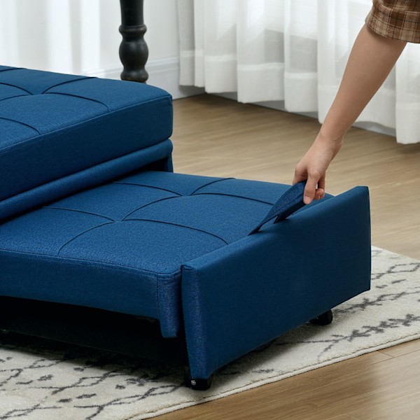 3-i-1 sovesofa med sengefunktion, udtrækssovesofa, sovestol med sidelomme, justerbart ryglæn, bæreevne op til 150 kg, til stue, soveværelse, blå
