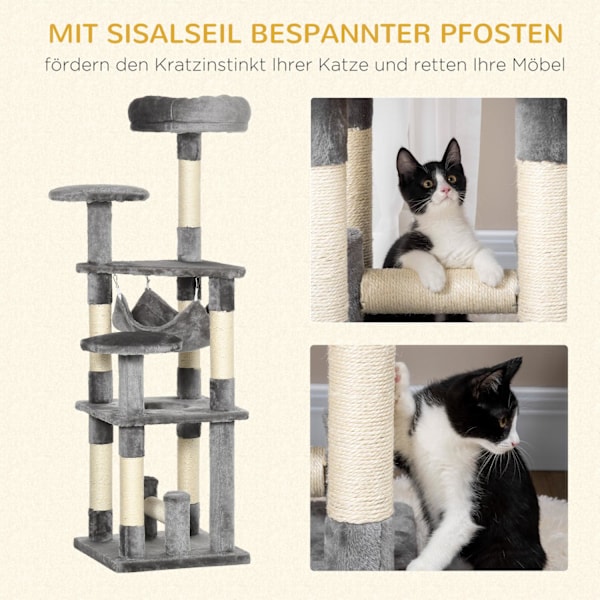 Cat Tree Kissan Raapimispylväs Cat Play Tower Kissa Kiipeily Puun Raapimispylväs Riippumatto Harmaa L40 X L40 X K132 Cm