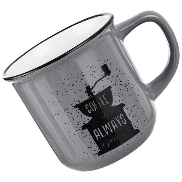 Grå Keramikkopp med Dekoration - Perfekt för Kaffe