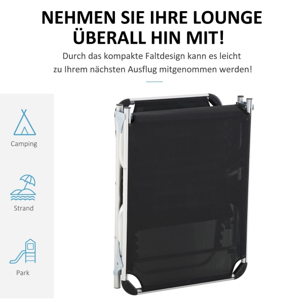 Liggestol Haveseng Liggestol Af Aluminium Stof Afslapningsstol 5-Vejs Justerbar Foldbar Ergonomisk Mesh Sort 170 X 60 X 76 Cm