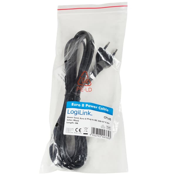 Apparatkabel Euro - C7 Sort 3m