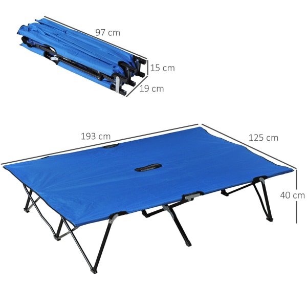 Sammenklappelig Campingseng Til 2 Personer, Feltseng Med Bæretaske, Op Til 136 Kg, Oxford Stål, Blå + Sort, 193X125X40Cm