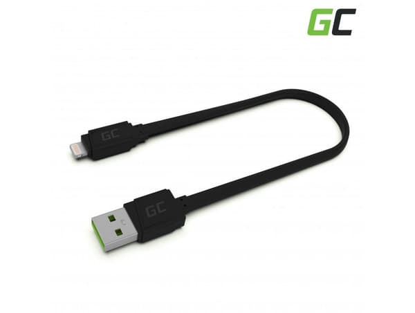 Green Cell Flat Cable USB-A - Lightning, 25 cm, hurtigopladning Apple 2.4A