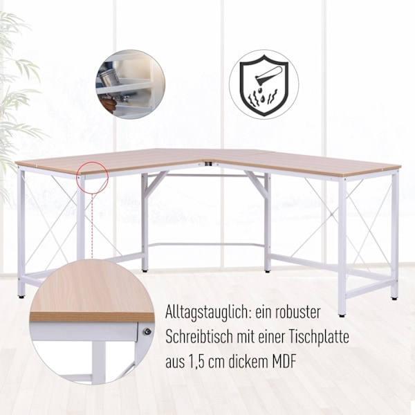 L-Desk Kulmapöytä Kulmapöytä Työpöytä Mdf Natural 150X150X76Cm