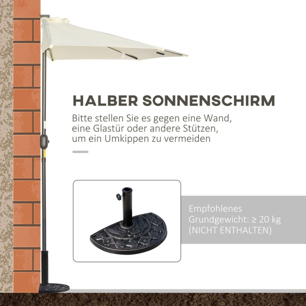 Parasol 265 X 240 Cm Halv Paraply Balkon Paraply Med Led Halv Rund Patio Parasol Med Håndsving Solpanel Til Have Metal Beige