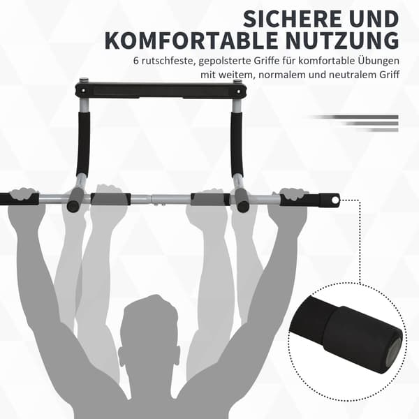 Pull-Up Bar Multifunktionel Træningsholder, Dørstang Af Stål Og Skum, Sort + Grå, 92X40X17Cm