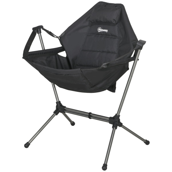 Hammock Camping Chair Kokoontaittuva Puutarhatuoli Jopa 120Kg, Oxford, Musta