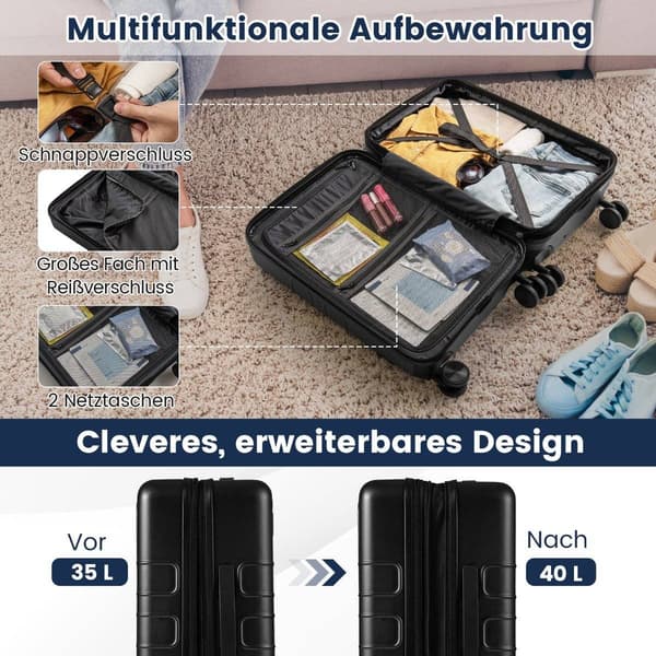 Expanderbar 20"" lätt PC Hardshell resväska med USB-port