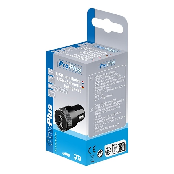 USB lynoplader type C 2-vejs 12V/24V 3100mA