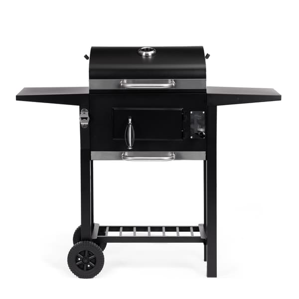 Trädgårdsgrill med kol, lock, justerbart galler, termometer