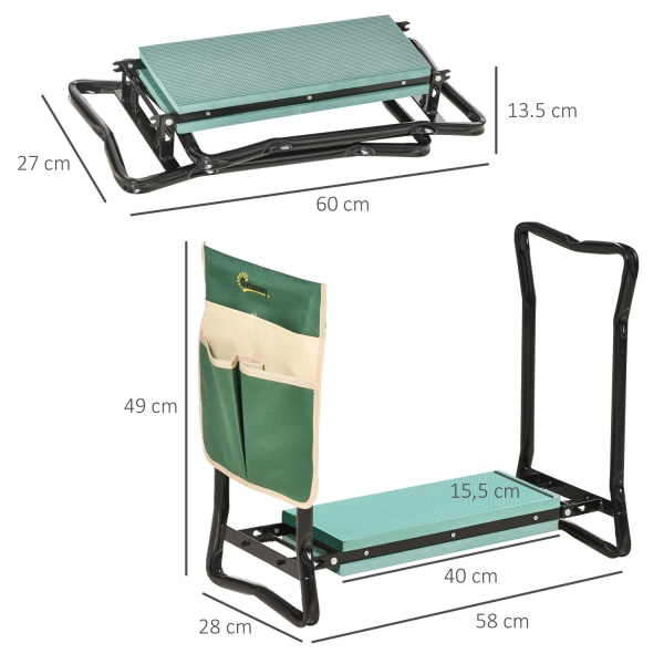 Kneeler Kokoontaitettava Puutarhajakkara 2 In 1 Polvituki Työkalulaukulla Eva-Vaahto 58 X 28 X 49 Cm