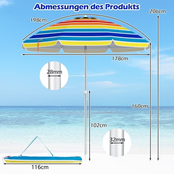 Vippbart utomhusparaply med ankare, 178 cm, bärbart