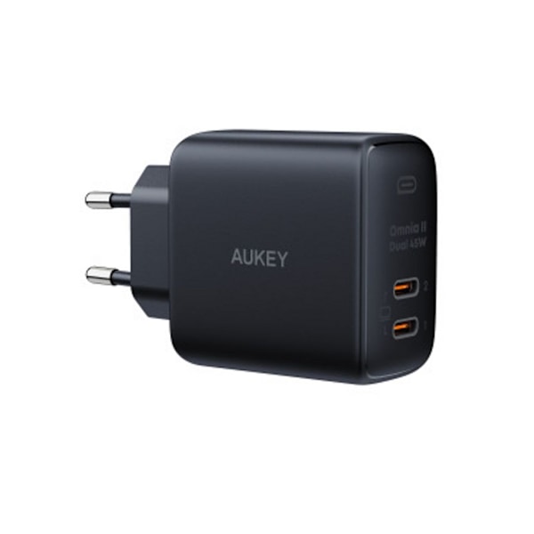 AUKEY Omnia II seinälaturi 2xUSB-C PD, GaN, 45W - musta