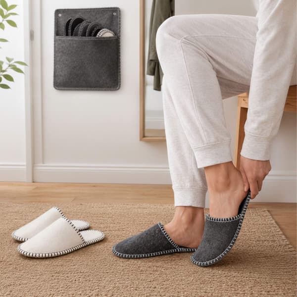 Filtgästtofflor, set, 6 par med förvaringspåse