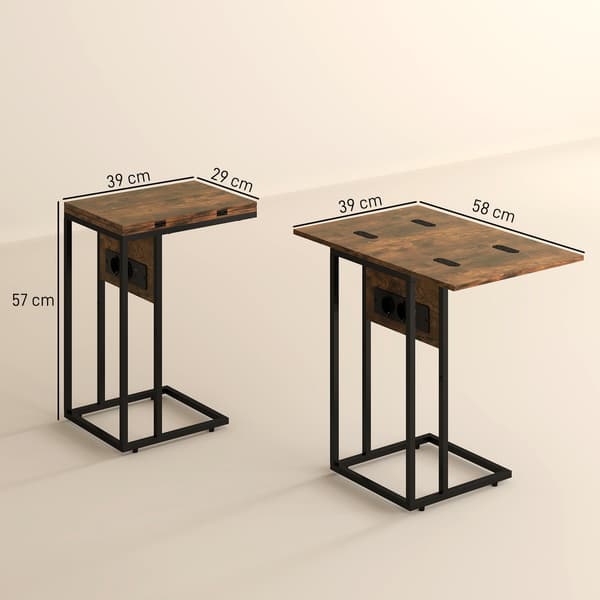 C-formet sidebord med ladestation og foldbar top