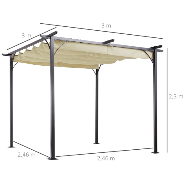 Pergola Vandtæt Lysthus 3 X 3 M Terrasseoverdækning Med Skydetag, Uv-Beskyttelse Til Haven Aluminium Beige