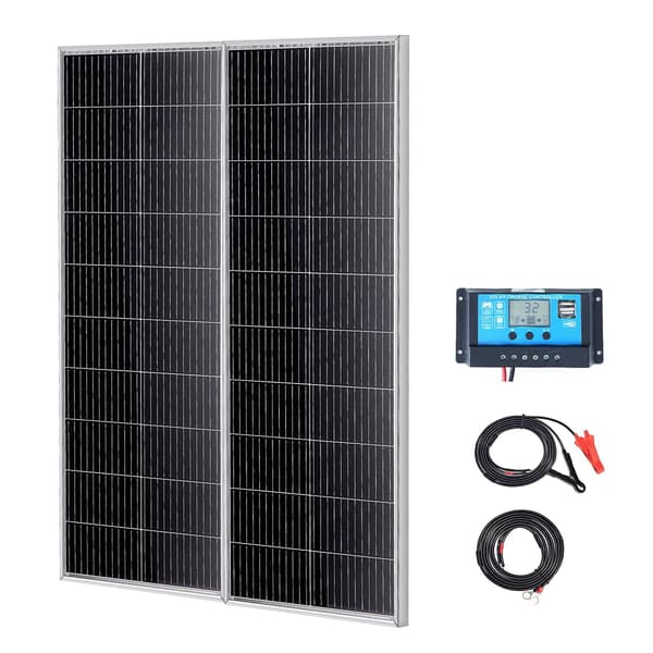 200W monokristallin solpanelsats, 12V, 2 paneler, styrenhet