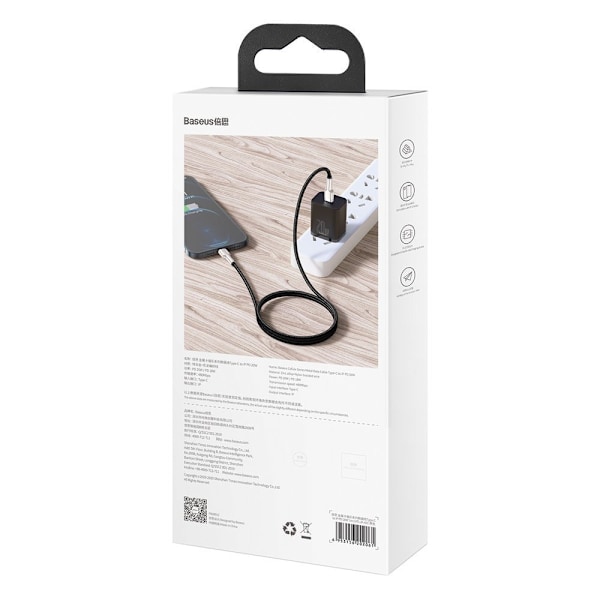 iPhone USB-C - Lightning Cafule Metal Data Strømforsyningskabel 20W 1m - sort