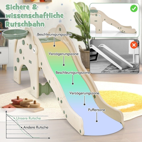 Slide Outdoor 4 in 1 rutschkana för barn & tunnel & basketbåge & stege 187,5 x 75 x 77,5 cm Grön