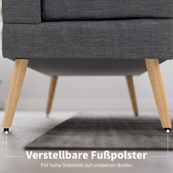 2-personers sofa, tuftet ryg, træben, linnedlook, grå