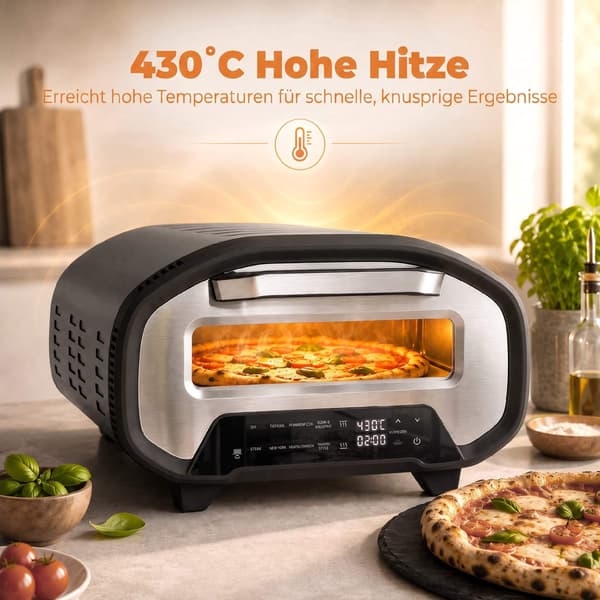 12-tommer elektrisk pizzaovn, 8 programmer, 430C, keramisk sten