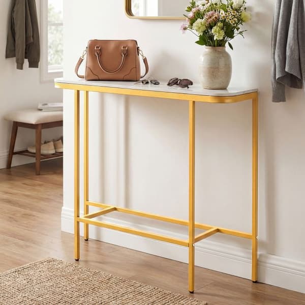 Sofakonsolbord, bordplade i imiteret marmor, metalstel, 110 cm