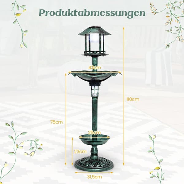 Solfågelbad med matare och plantering – 43x110 cm Grön