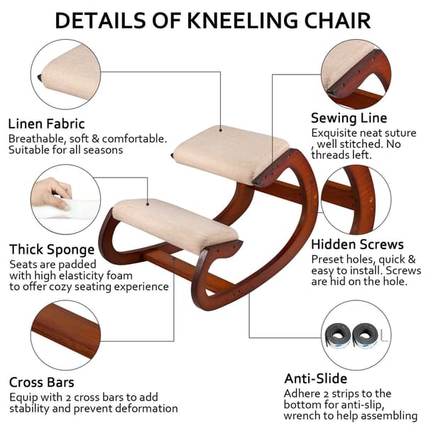 Ergonomisk knäböjstol – 90 kg, gungstol i björkträ