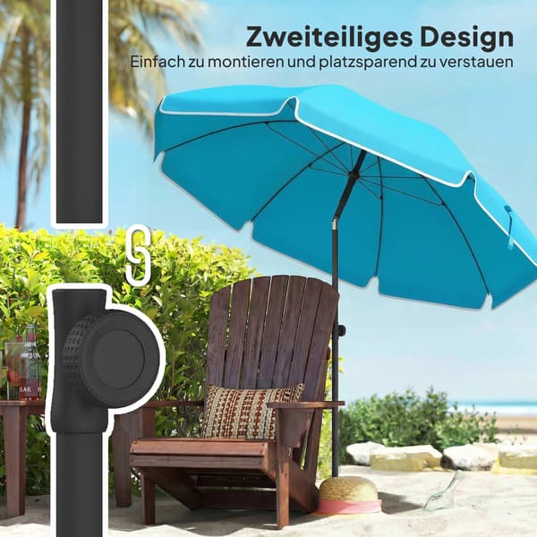 Strandparasol, 150 cm, justerbar vippefunktion, sandanker, blå