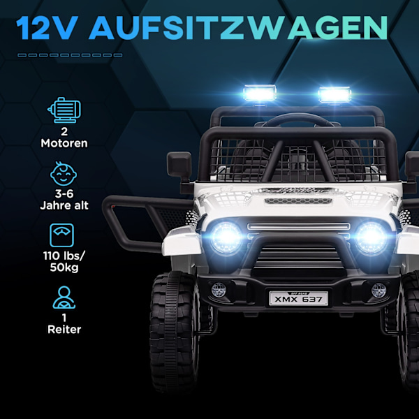 Lasten sähköauto, 12 V 3-5 km/h maastoauto musiikkiliitännällä, lastenajoneuvo 2,4G kaukosäätimellä, ajovalo, äänitorvi, lasten sähköauto 3-6 vuotiail