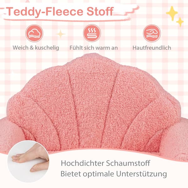 2-i-1 bäddsoffa för barn, rosa teddytyg, hopfällbar