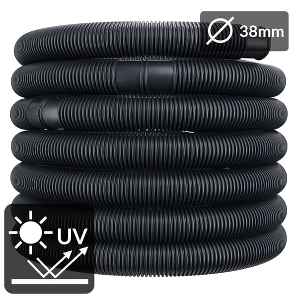 Svømmepølslange, sort, Ø38mm x 14m, PE-plast