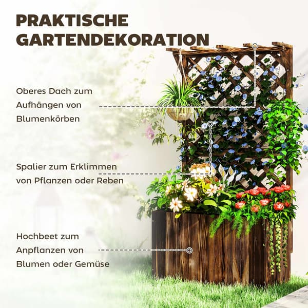 Højbed med espalier, forkullet træ, 64x33x122 cm