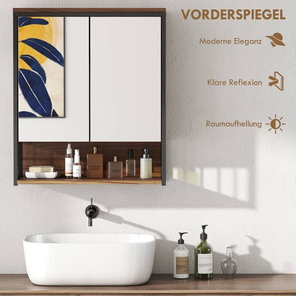 Badrumsspegelskåp, Väggmonterad, Soft-Close, Brun, MDF